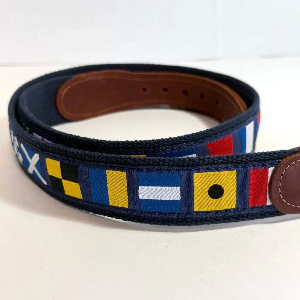 Vintage Preston Made in New England Nautical Signal Flags Ribbon Belt Size 34